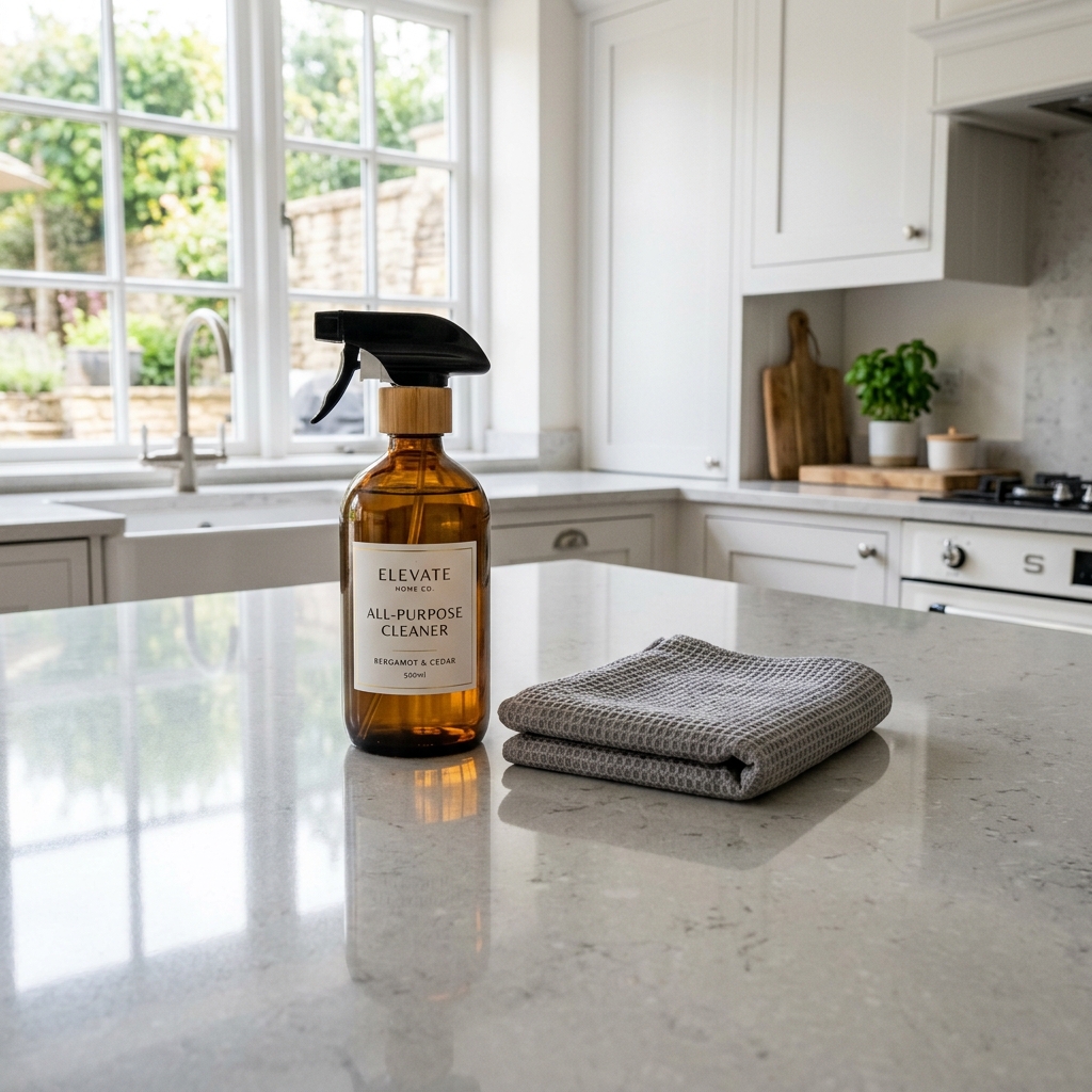Cleaner wiping down a bright window in a tidy home